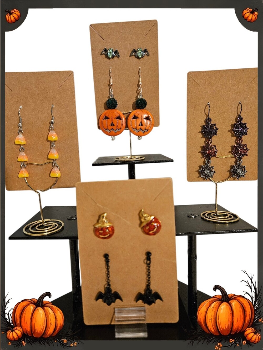 Halloween Earrings Avon Jack-o'-Lantern Studs Bats Candy Corn Spider Webs